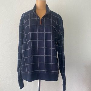 Lands End Unisex zip up mock neck shirt navy and white, size large